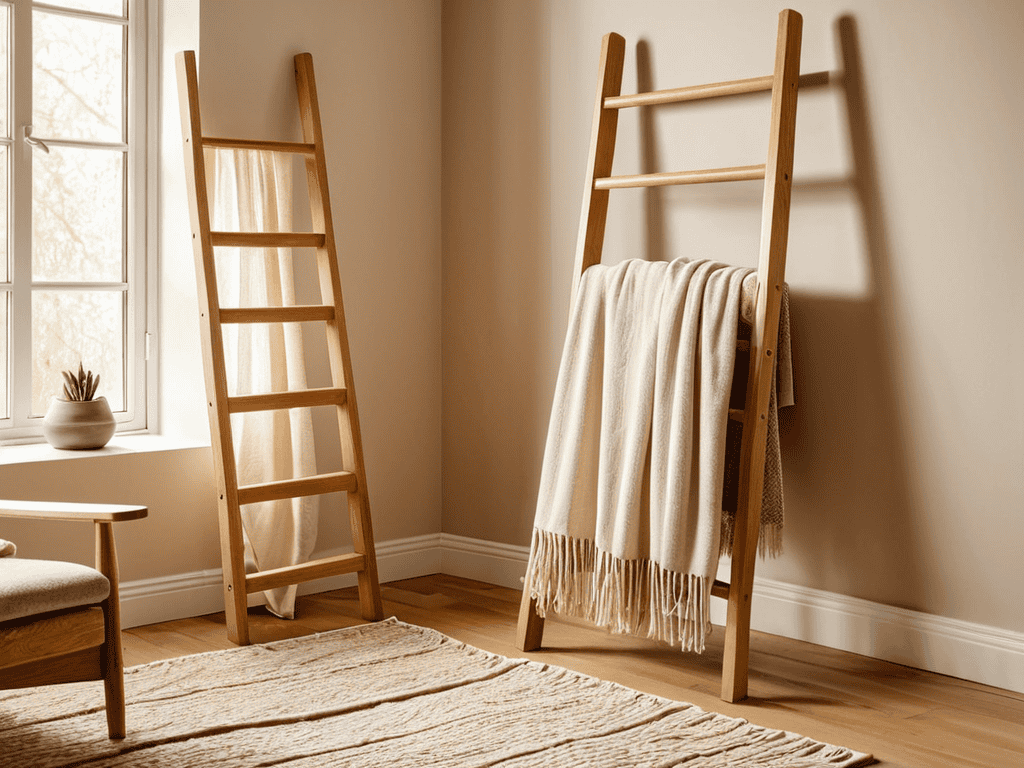 DIY blanket ladder for storage