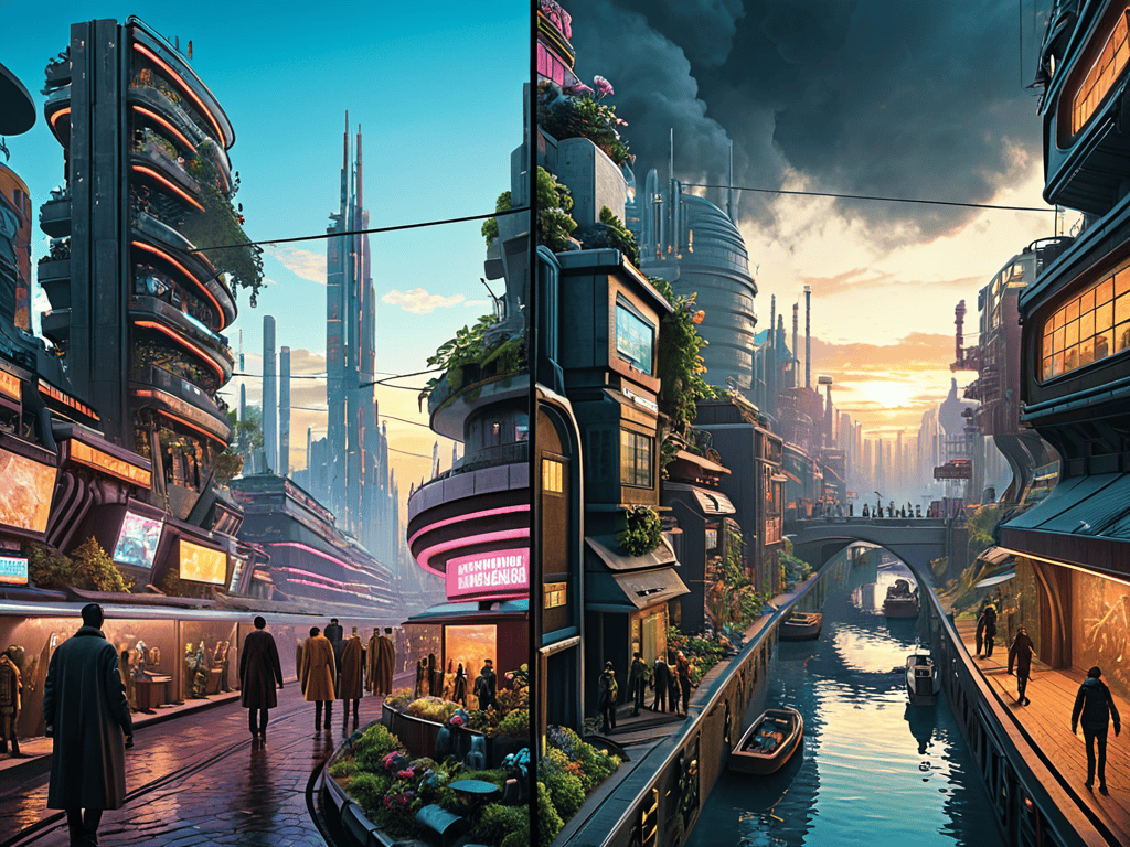 Solarpunk vs Cyberpunk comparison image